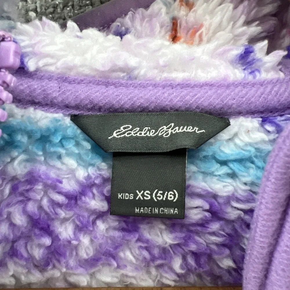 EDDIE BAUER Quest Fleece Plush Sherpa Hooded‎ Jacket Girls Size XS (5/6) Multi